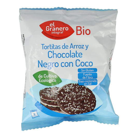 Bolinhos de arroz sem glúten com chocolate negro e coco El Granero, 33 g