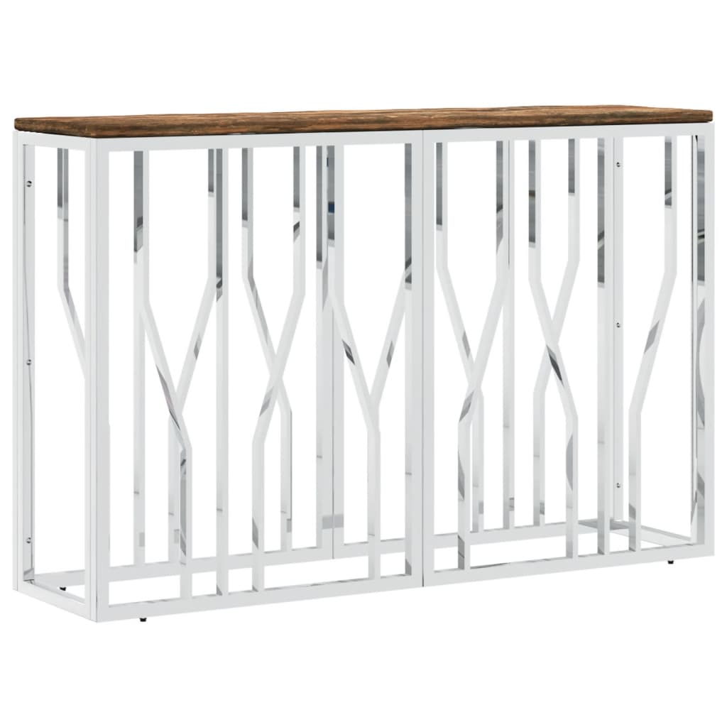 Mesa Consola Acero Inoxidable Y Madera Maciza Reciclada_0