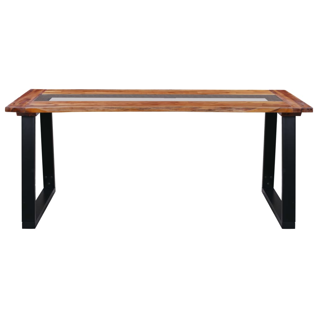 Mesa De Comedor De Madera Maciza De Acacia Y Vidrio 180x90x75cm_0