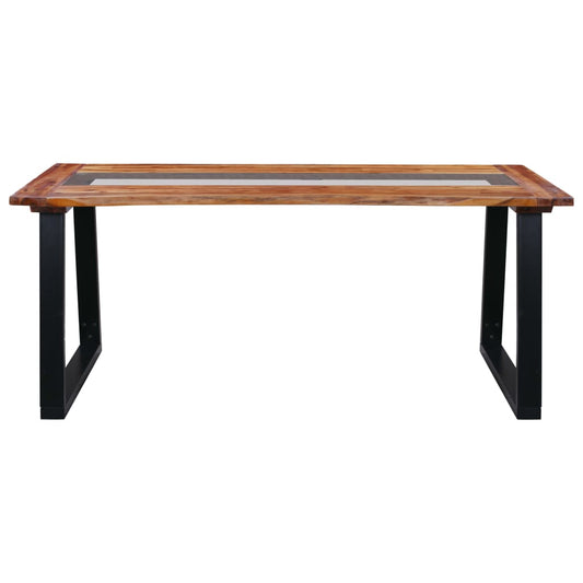 Mesa De Comedor De Madera Maciza De Acacia Y Vidrio 180x90x75cm_0