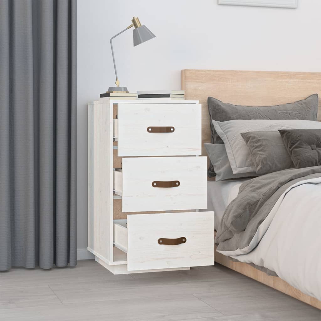 Mesita De Noche Madera Maciza De Pino Blanco 40x40x75 Cm_1