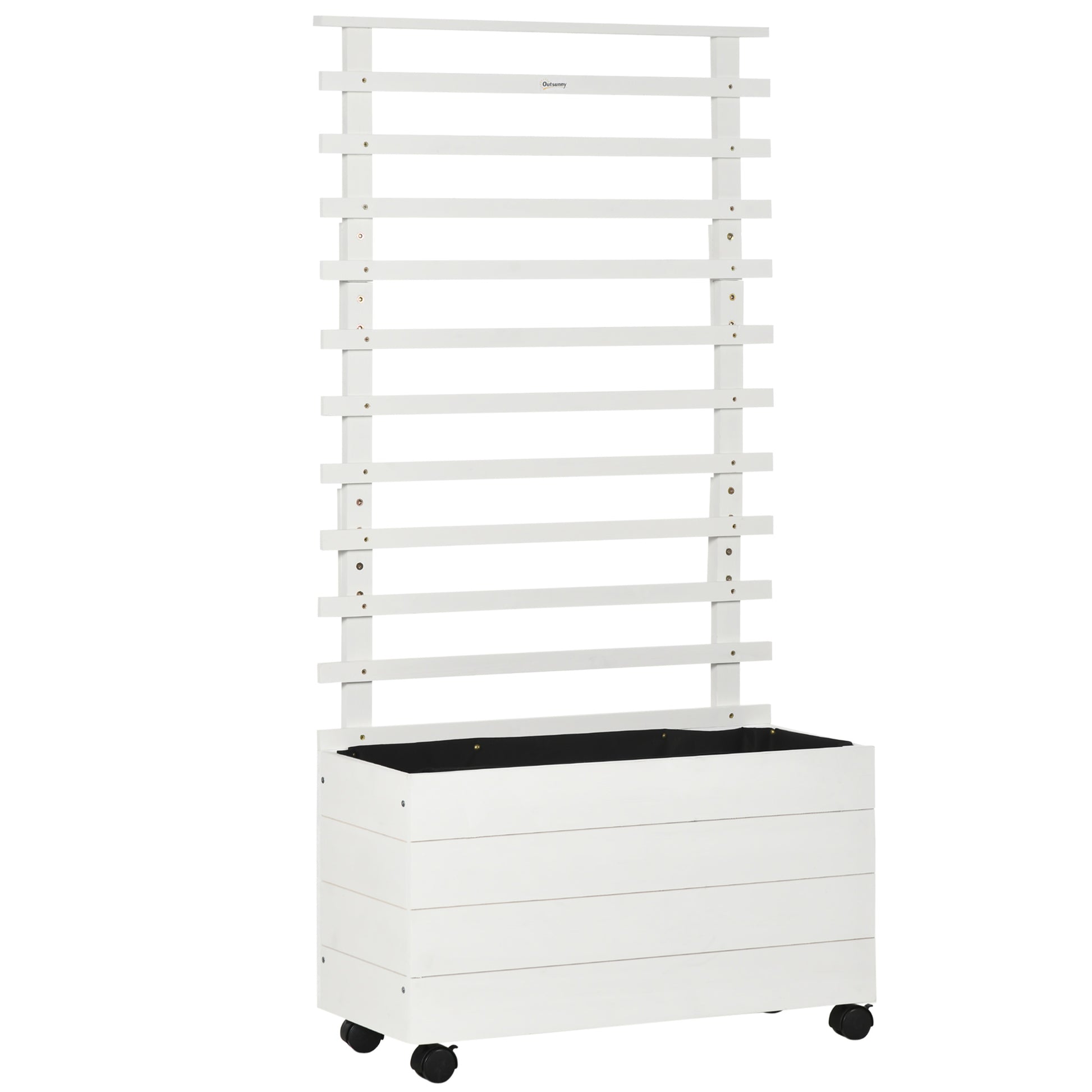 Outsunny Jardinera Con Enrejado Madera Con Ruedas Soporte Para Trepadora Blanco_0