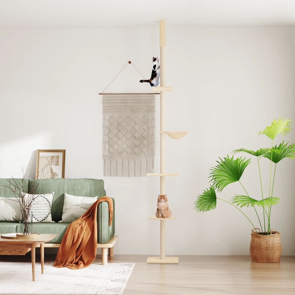 Vidaxl Árbol Rascador Para Gatos De Suelo A Techo Crema 263,5-289,5 Cm_1