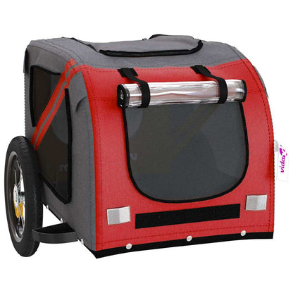 Remolque De Bicicleta Mascotas Hierro Tela Oxford Rojo Gris_4