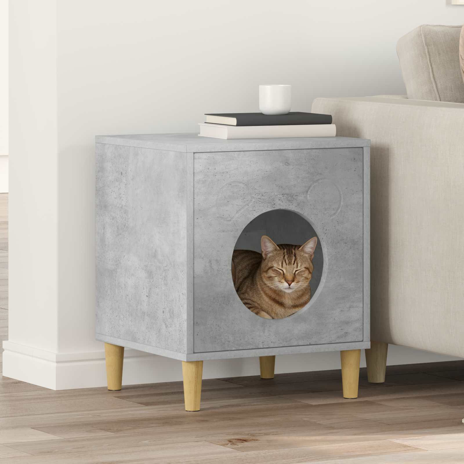 Casa Para Gatos Concreto 42,5 X 40 X 53 Cm Madera De Ingeniería_1