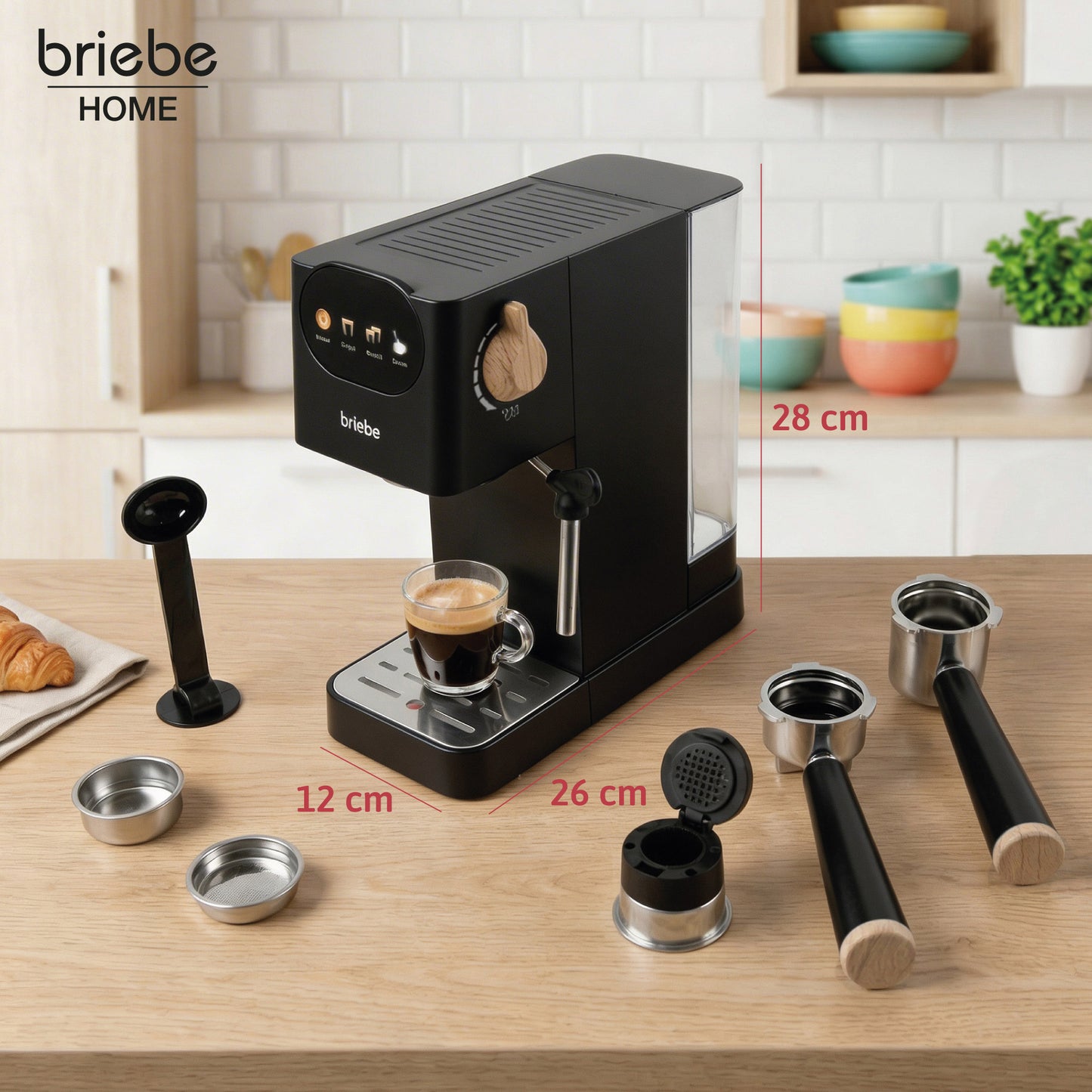 Briebe Nordic Cafetera Espresso 20 Bares Compatible Cápsulas Nespresso Y Café Molido Espumador Leche, Ec1180blk,negro_4