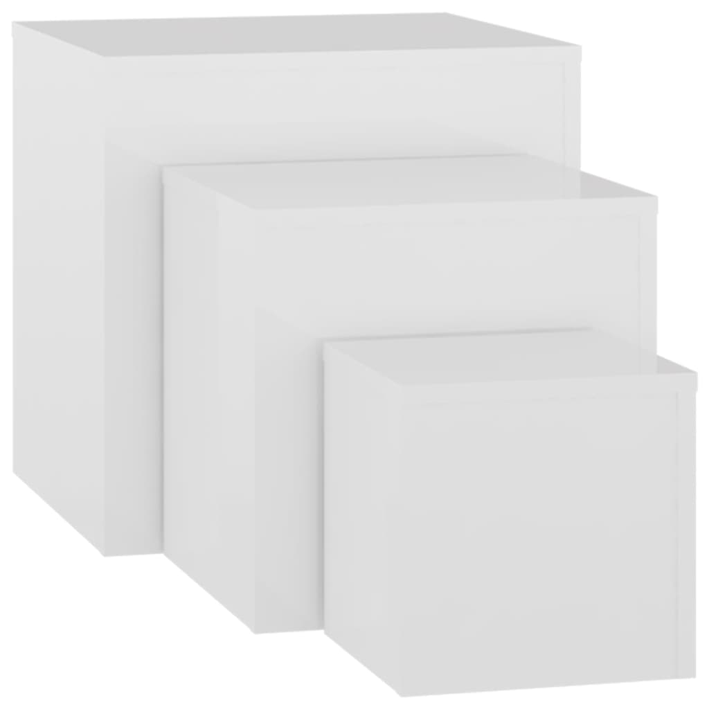 Mesas Auxiliares 3 Piezas Madera Contrachapada Blanco Brillante_0