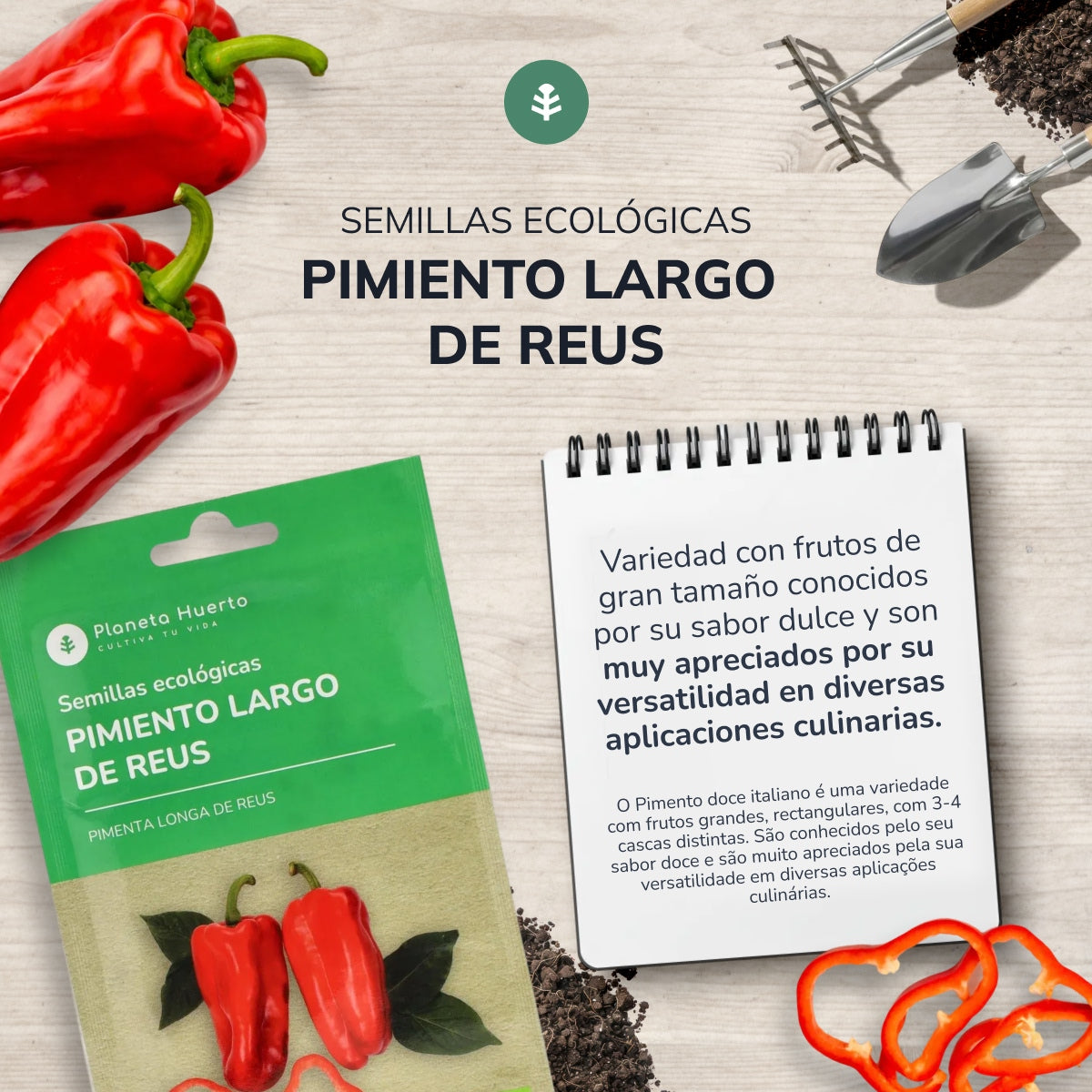 Sementes de Pimento Longo Biológica Planeta Huerto de Reus