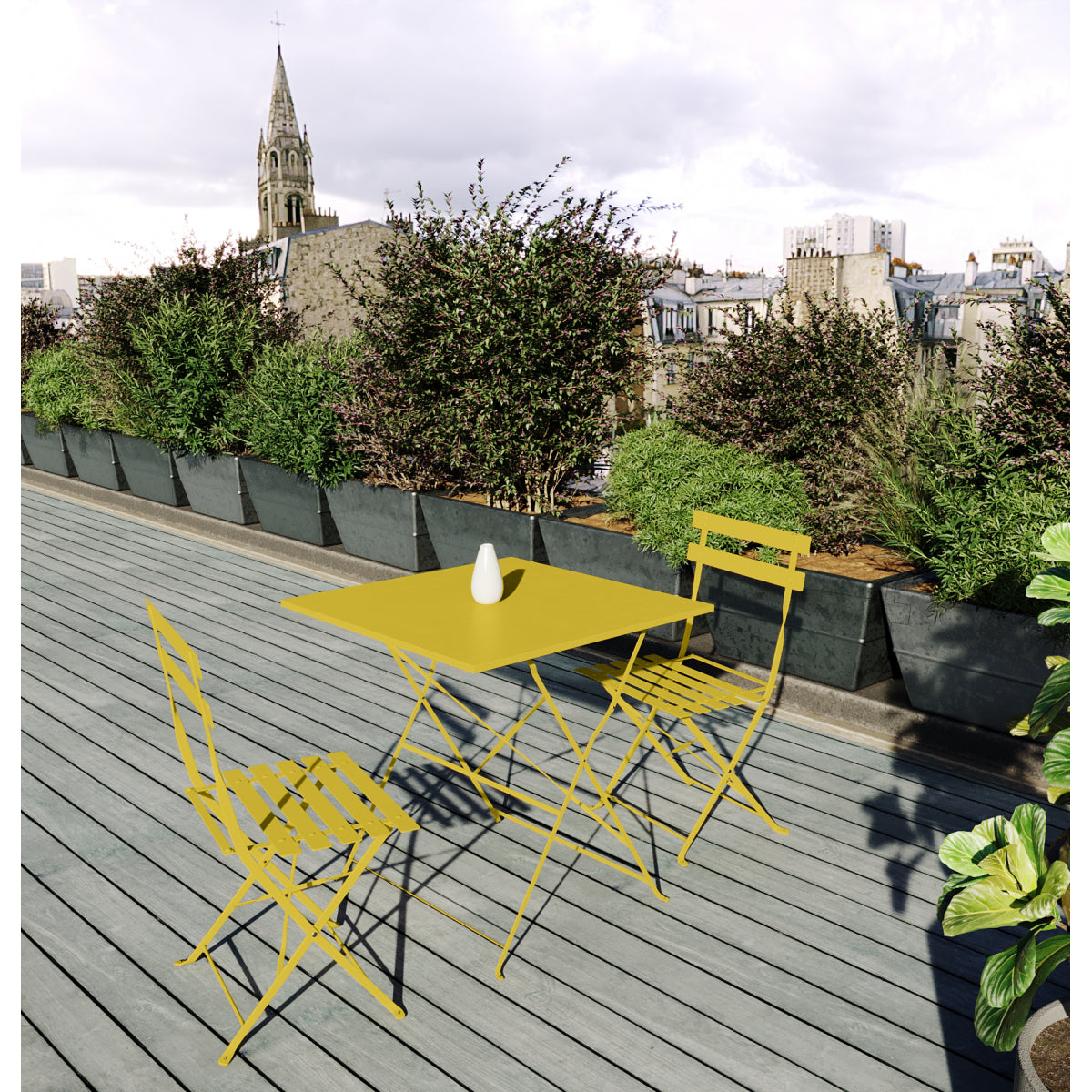Mesa De Jardín Plegable Bistrot Cuadrada 2 Personas Amarillo 70x70cm- Mobiliario De Jardín_4