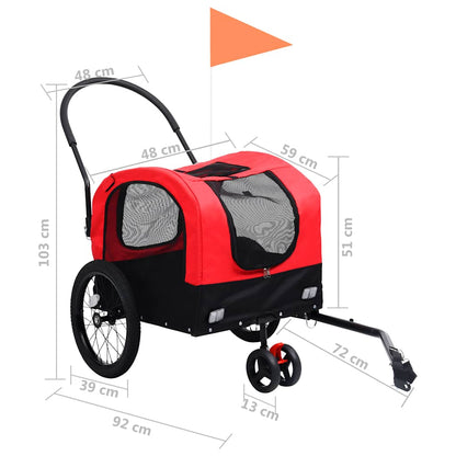 Vidaxl Remolque De Bicicleta Para Mascotas Cochecito 2 En 1 Rojo Negro_2