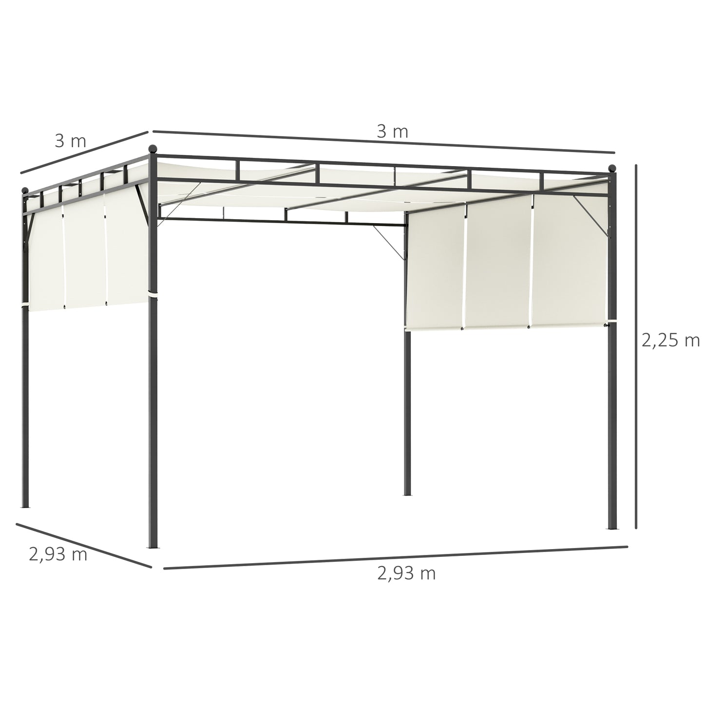 Outsunny Pérgola 3x3 M Cenador De Jardín Con Techo Retráctil Tela De Poliéster_2