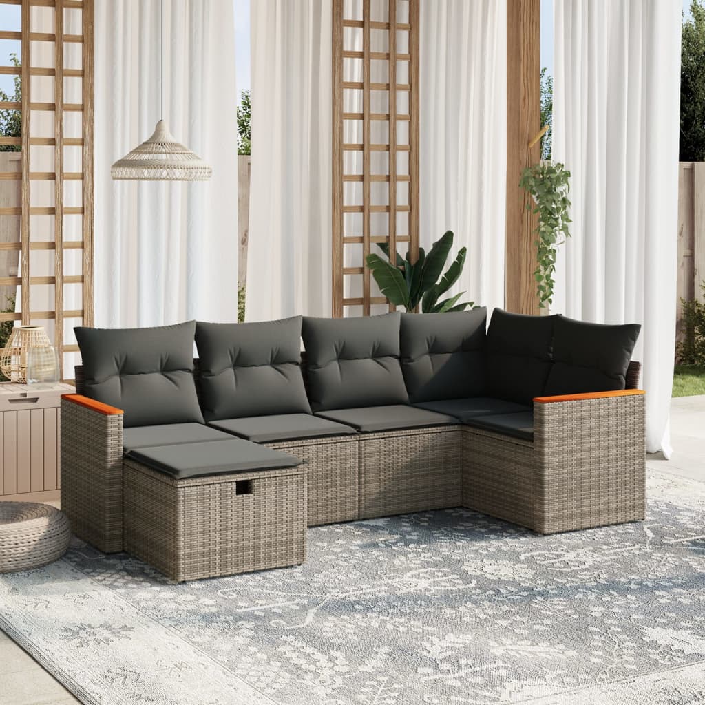Set De Muebles De Jardín 6 Pzas Y Cojines Ratán Sintético Gris / Vetonek_3