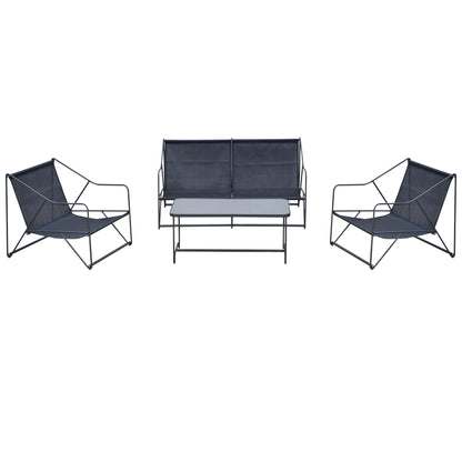 Outsunny Conjunto De Muebles De Jardín 4 Piezas Mesa 2 Sillones 1 Sofá Cojines_4
