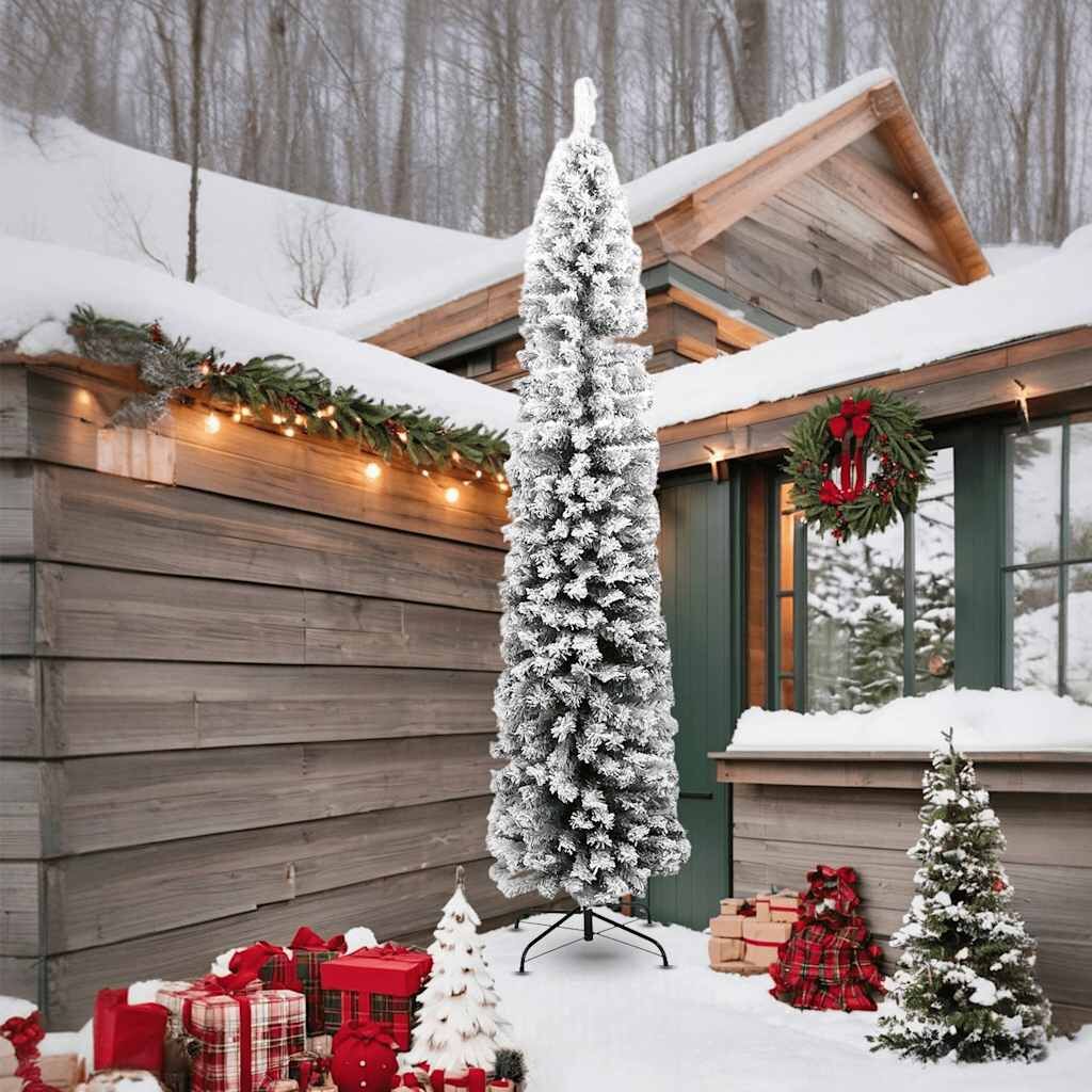 Vidaxl Árbol De Navidad Artificial Delgado Verde Con Nieve Pvc 240 Cm_1