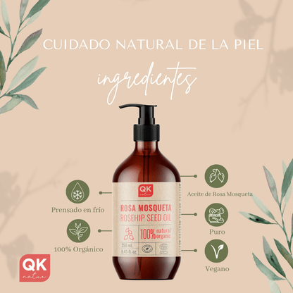 QKnatur - Aceite De Rosa Mosqueta Orgánico 250 ml - Para Cicatrices Y Estrías - Cara Y Cuerpo - Antiarrugas Y Antiedad_4