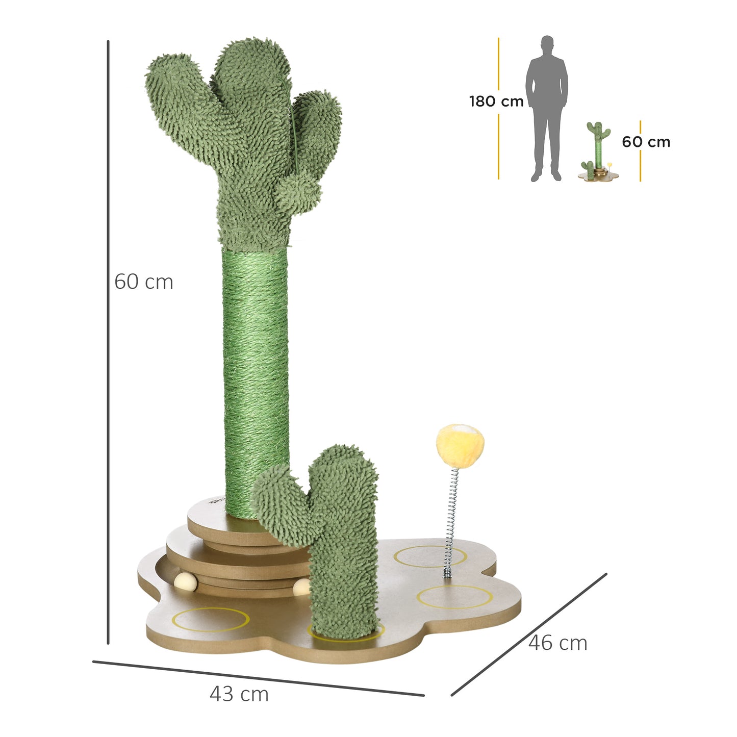 Pawhut Árbol Rascador Para Gatos Con Postes De Cactus Y Bolas 46x43x60 Cm Verde_2