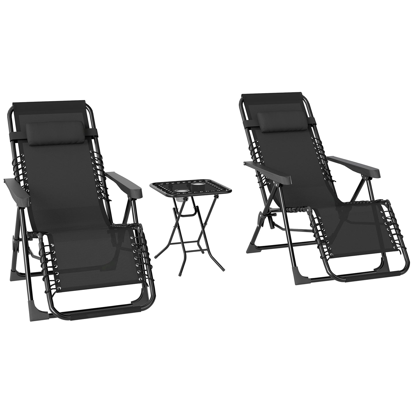 Outsunny Set De 2 Tumbonas Jardín Exterior Con Mesa Auxiliar Reposabrazos Negro_0