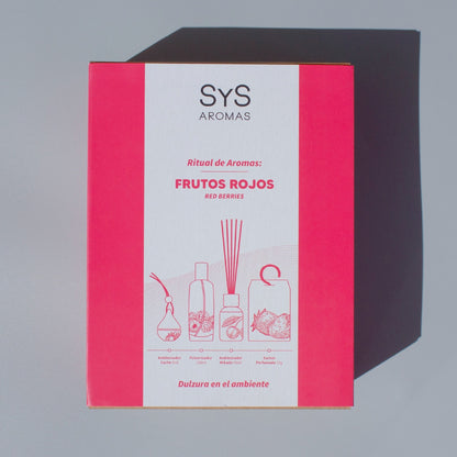 Pack Frutos Rojos SYS Aromas | Mikado 50ml + Spray 100ml + Coche 6ml + Sachet | Afrutado y Dulce | Hecho en España_1