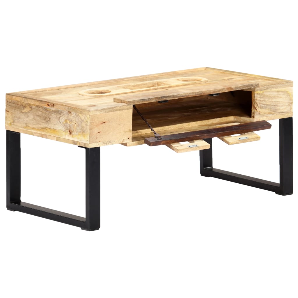 Mesa De Centro Estilo Cassette Madera Maciza Mango 100x52x45 Cm_0