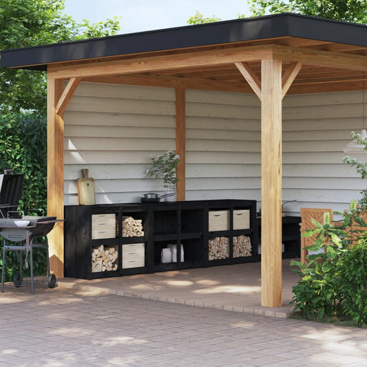 Muebles De Cocina De Exterior 3 Pzas Madera Maciza Pino Negro_0