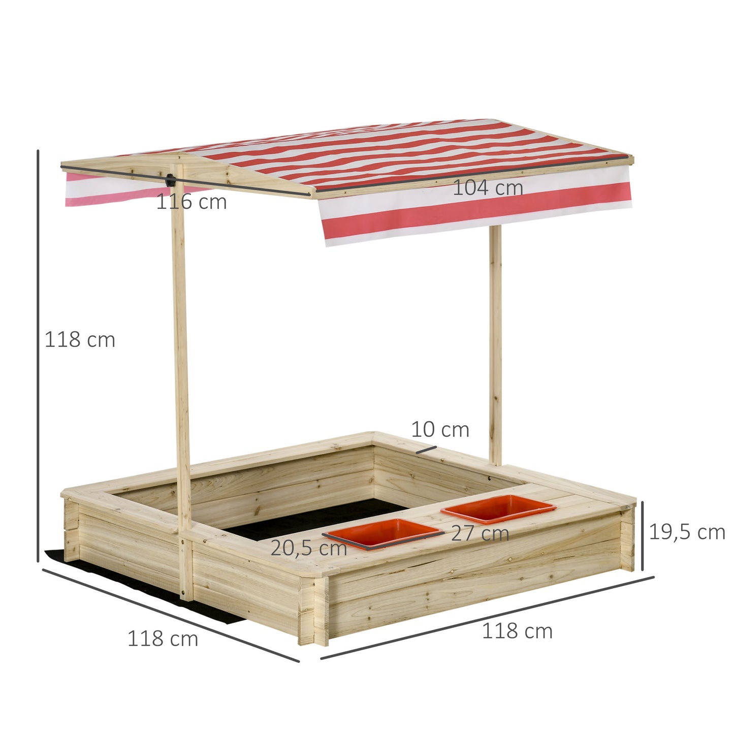Outsunny Arenero Infantil De Madera Con Techo Inclinable Y Ajustable En Altura_2