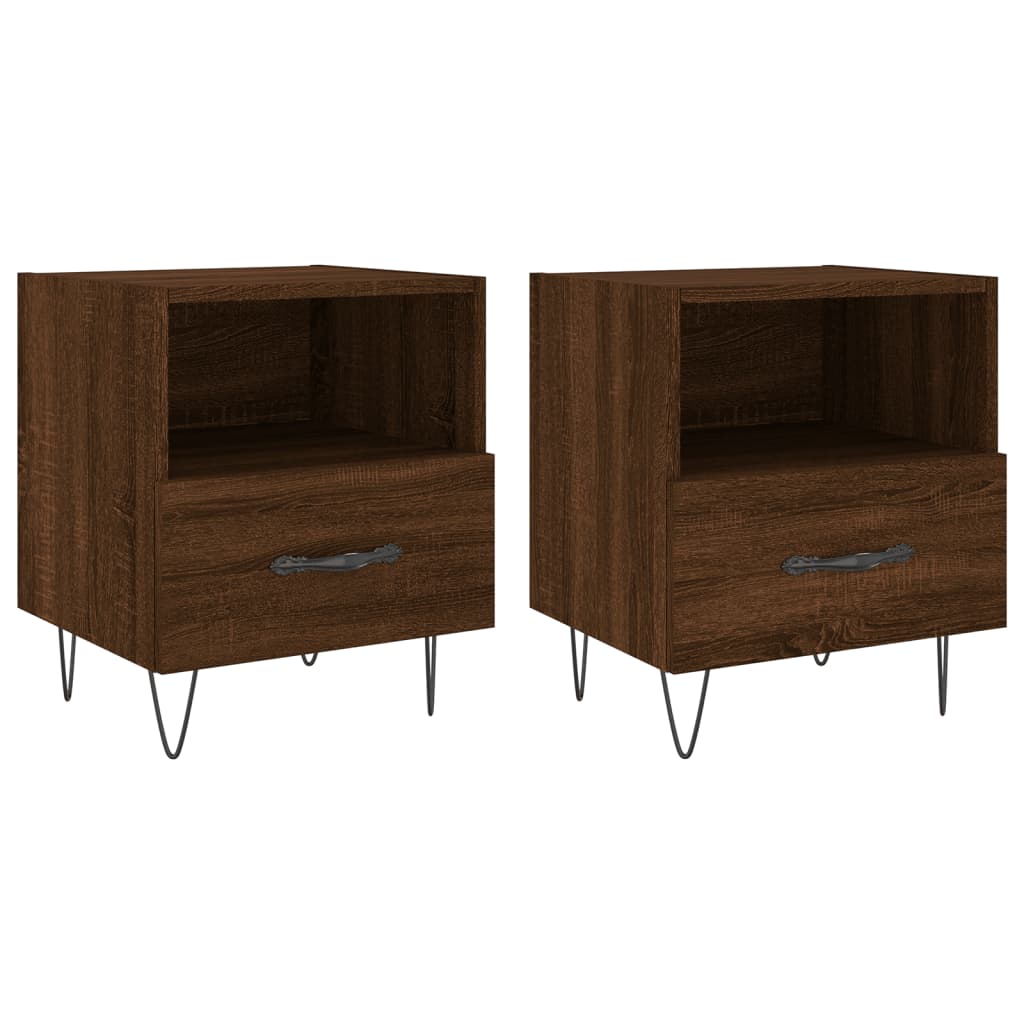 Mesita Noche 2 Uds Madera Ingeniería Marrón Roble 40x35x47,5 Cm_0