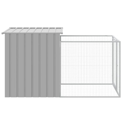Caseta Para Perro Con Corral Gris Claro 110x201x110 Cm Acero Galvanizado_3