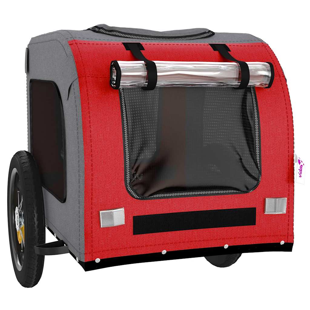 Remolque De Bicicleta Mascotas Hierro Tela Oxford Rojo Gris_4