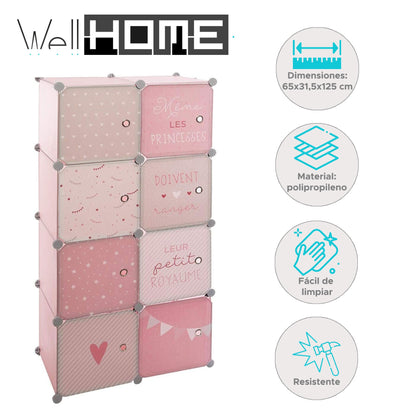 Well Home - Armario Taquillas Rosa Perfecto Para Organizar La Habitación De Tus Niños 65 X 31,5 X 125 Cm_1