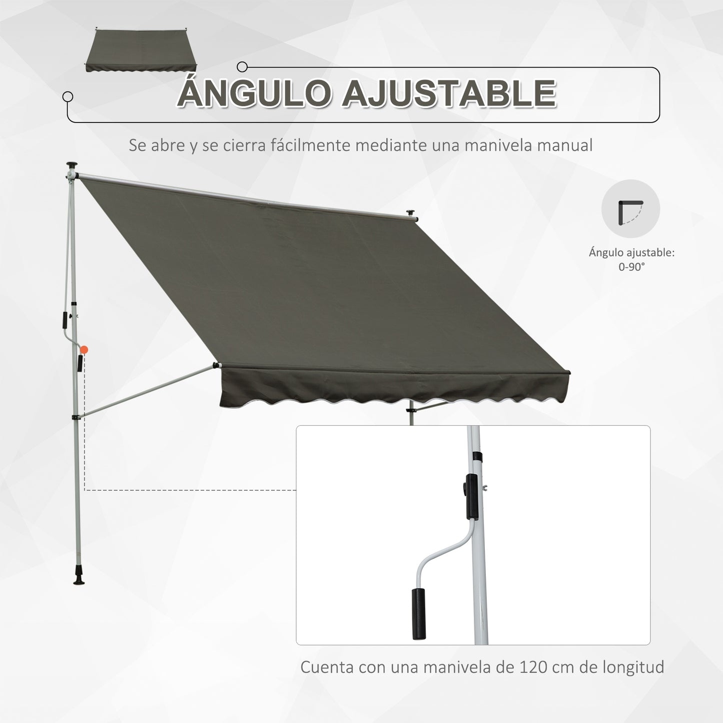 Outsunny Toldo Manual Retráctil 300x150x170-280 Cm Con Altura Ajustable Gris_5