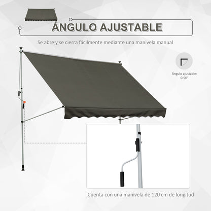 Outsunny Toldo Manual Retráctil 300x150x170-280 Cm Con Altura Ajustable Gris_5