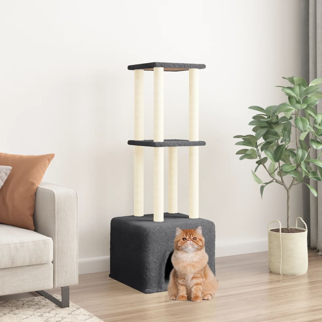 Rascador Para Gatos Con Postes De Sisal Gris Oscuro 133,5 Cm_1