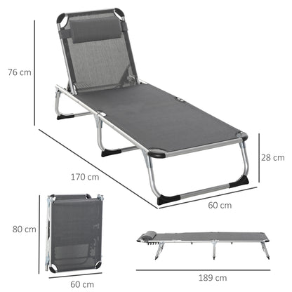 Outsunny Tumbona Plegable Con Reposacabezas Respaldo Ajustable 165x60x76cm Gris_2