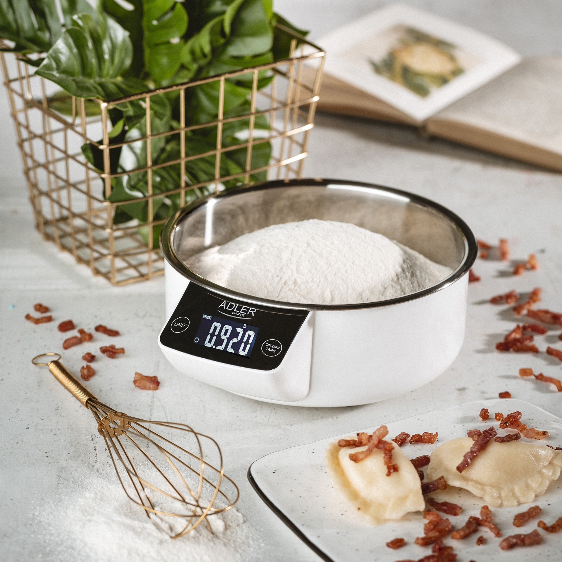 Báscula Cocina Digital Bol Removible, Tazón 900ml, Acero Inox, Medición Líquidos, Precisión 1g Adler Ad 3166 Blanco_4