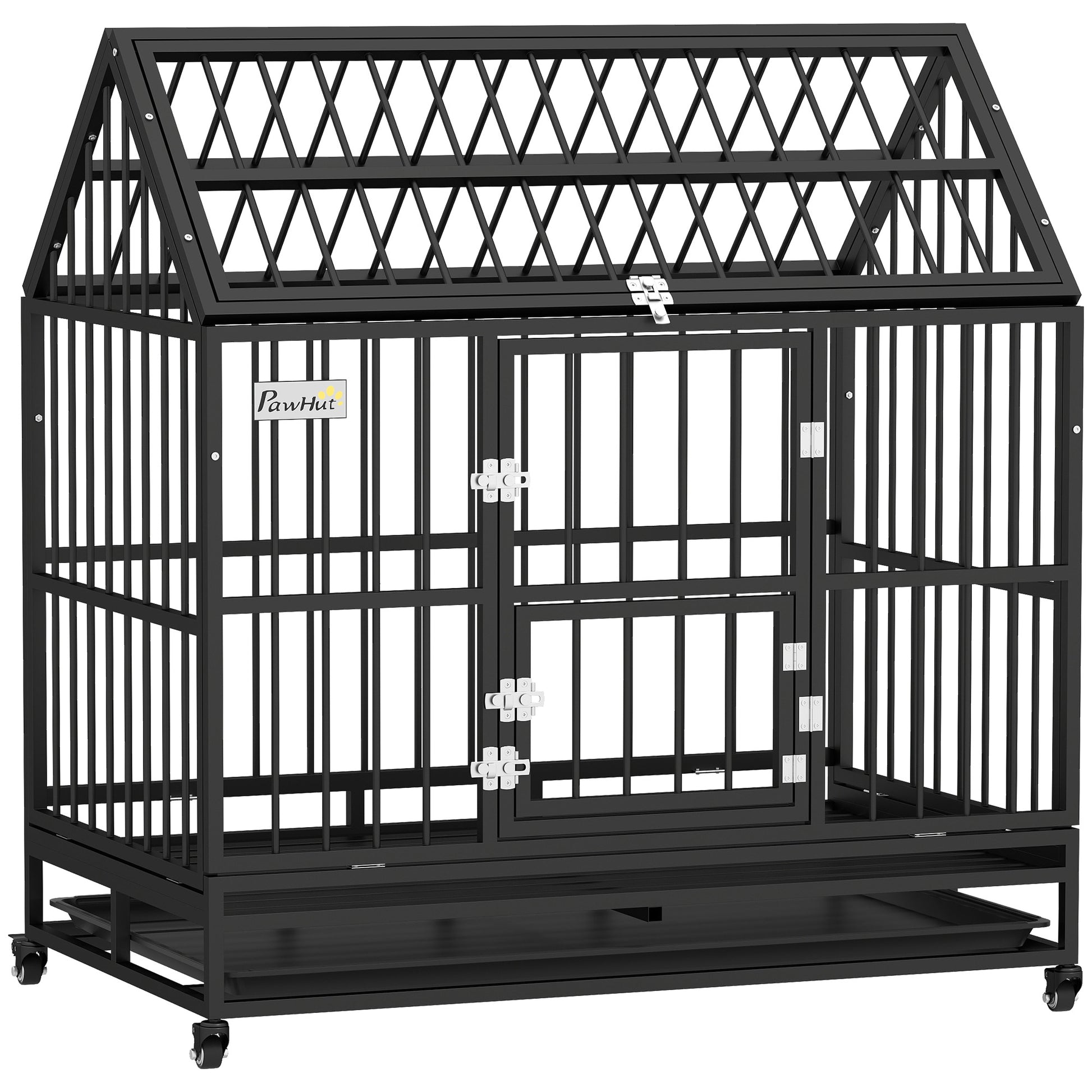 Pawhut Jaula Para Perros Grandes 123x74x125 Cm Con Ruedas Puertas Negro_0