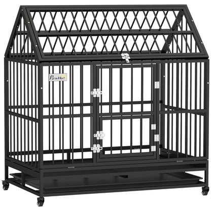 Pawhut Jaula Para Perros Grandes 123x74x125 Cm Con Ruedas Puertas Negro_0
