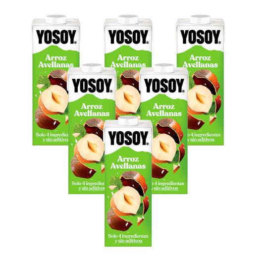 Pack de 6 bebidas de arroz e avelã YOSOY 1L