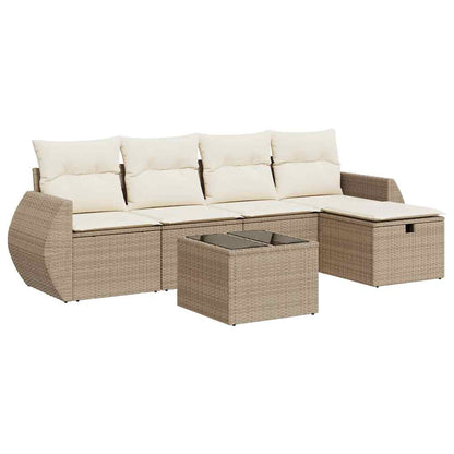 Juego De Sofás Jardín Con Cojines 6 Pzas Ratán Sintético Beige / Vetonek_1