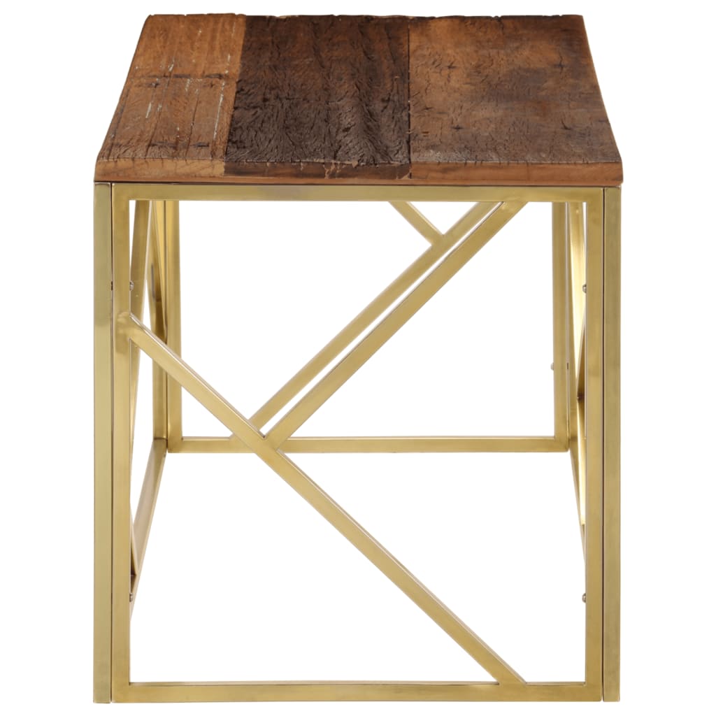 Mesa De Centro De Acero Inoxidable Dorado Y Madera Maciza_2