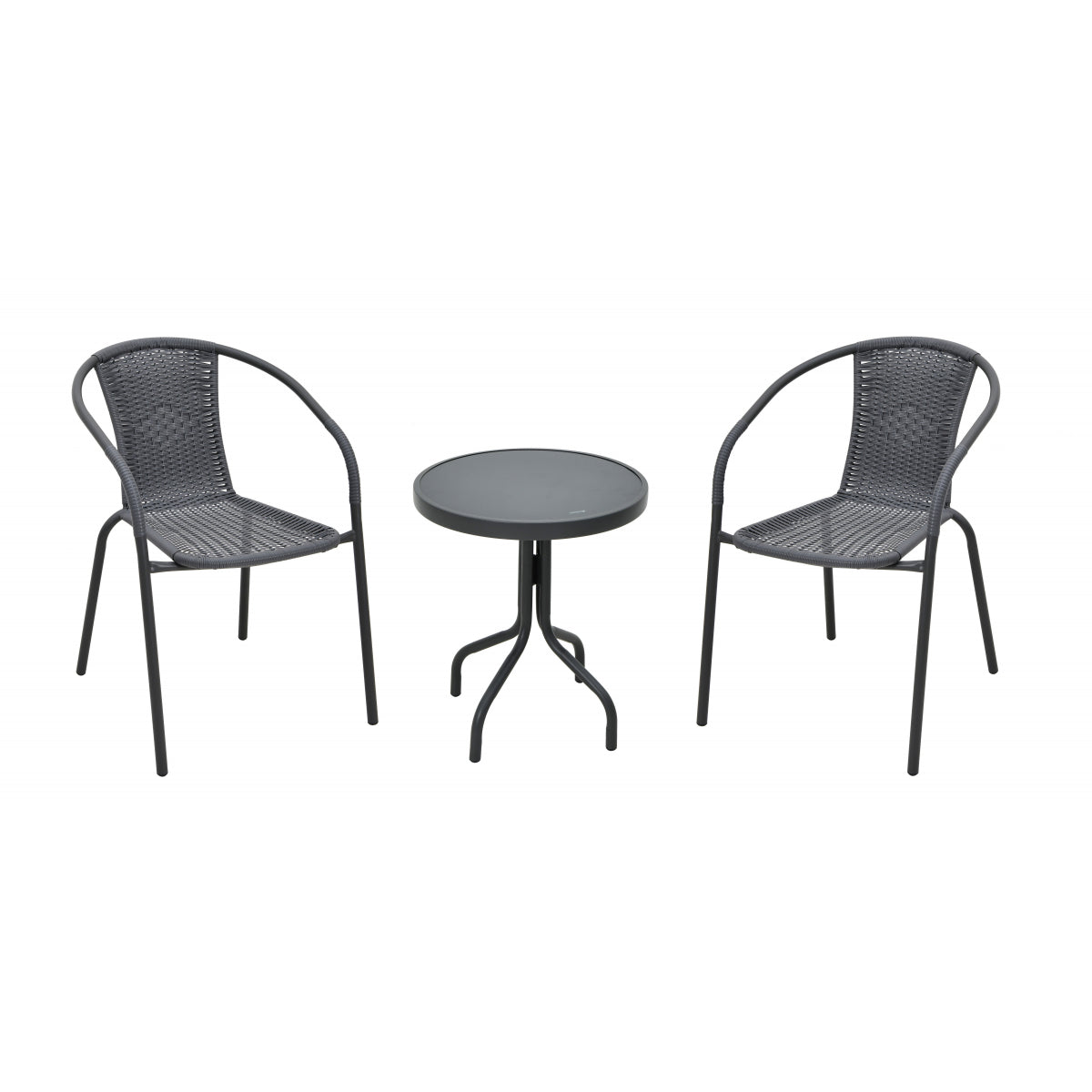 Conjunto De Muebles De Jardín De Acero Y Resina Gris Antracita De 2 Plazas Con 2 Sillones + 1 Mesa - Muebles De Jardín_0