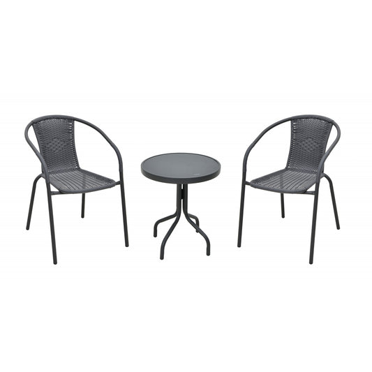 Conjunto De Muebles De Jardín De Acero Y Resina Gris Antracita De 2 Plazas Con 2 Sillones + 1 Mesa - Muebles De Jardín_0