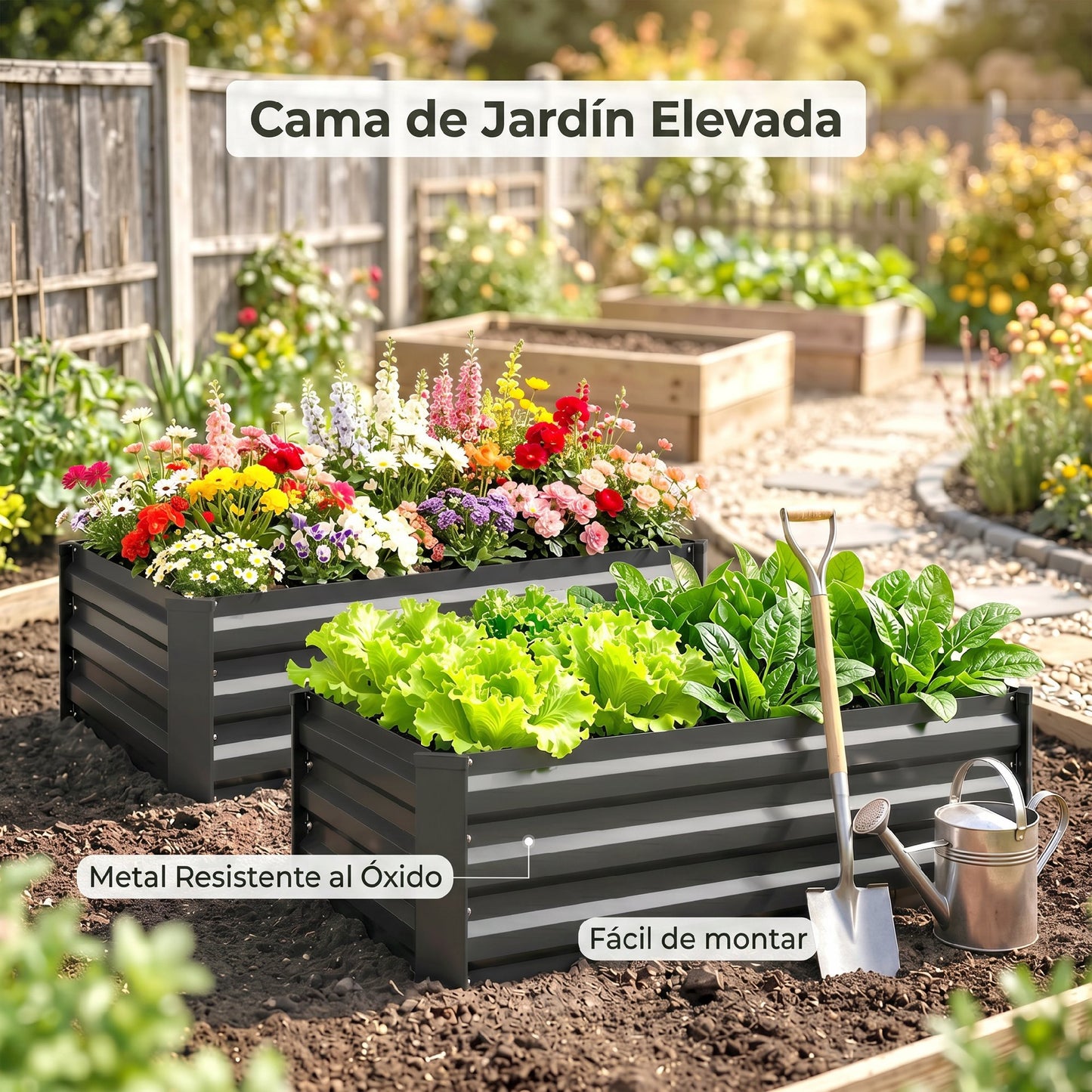 Outsunny Juego De 2 Jardineras De Exterior De Acero 100x60x30 Cm Gris Oscuro_3