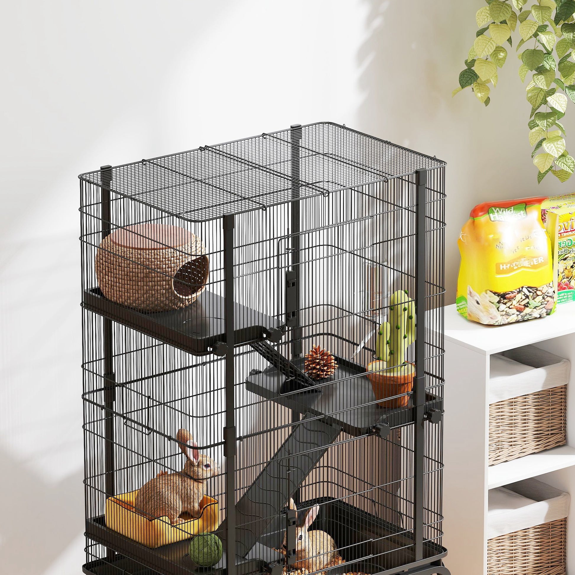 Pawhut Jaula Para Animales Pequeños De 4 Niveles Con Ruedas 69x44x120 Cm Negro_3