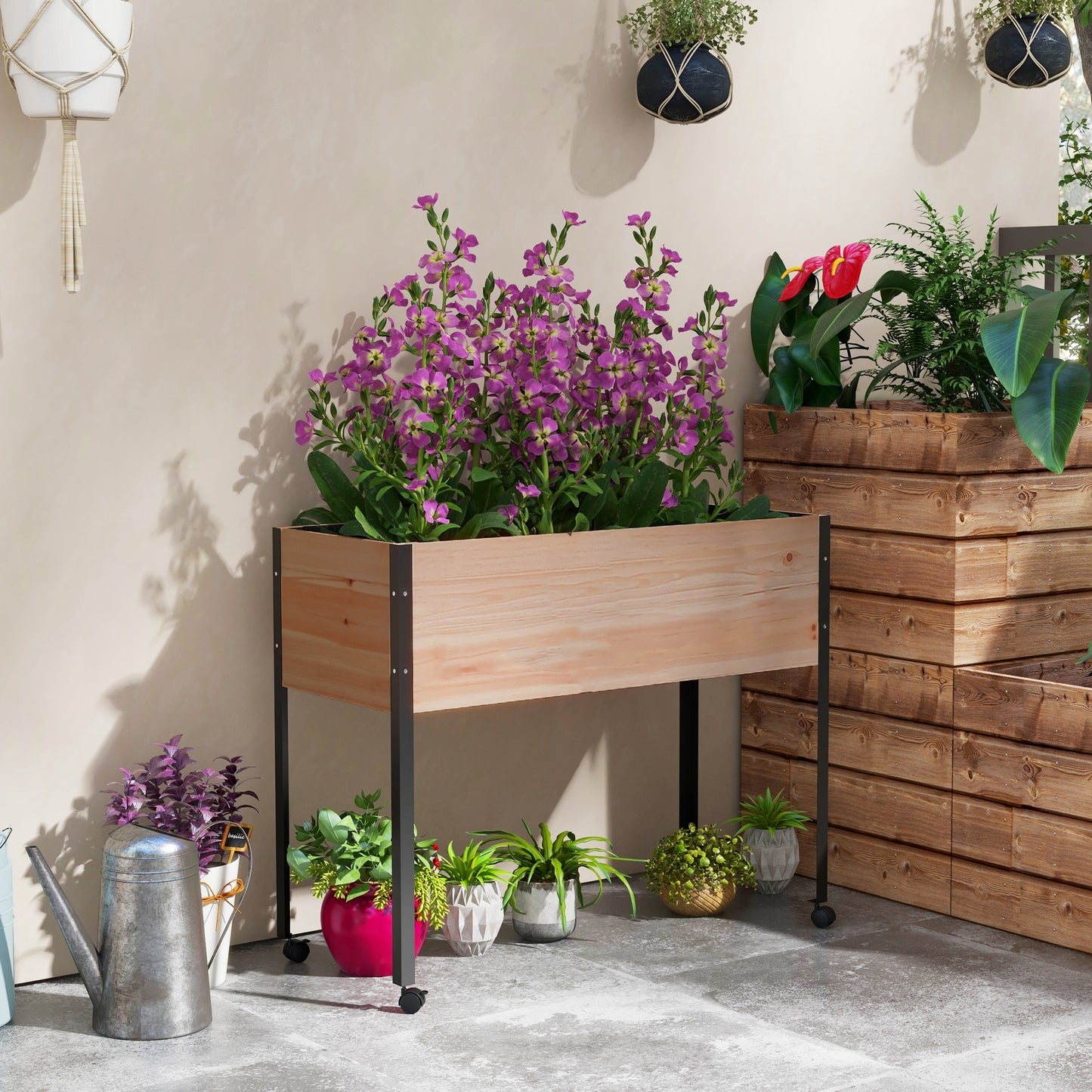 Outsunny Mesa De Cultivo Con Ruedas 99x42x81 Cm Con Tela No Tejida Natural_1