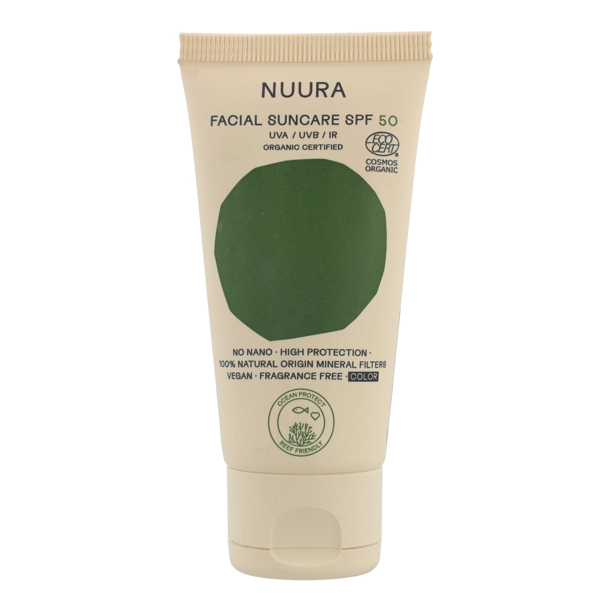 Protetor solar facial Nuura com cor FPS 50, tubo de 50 ml