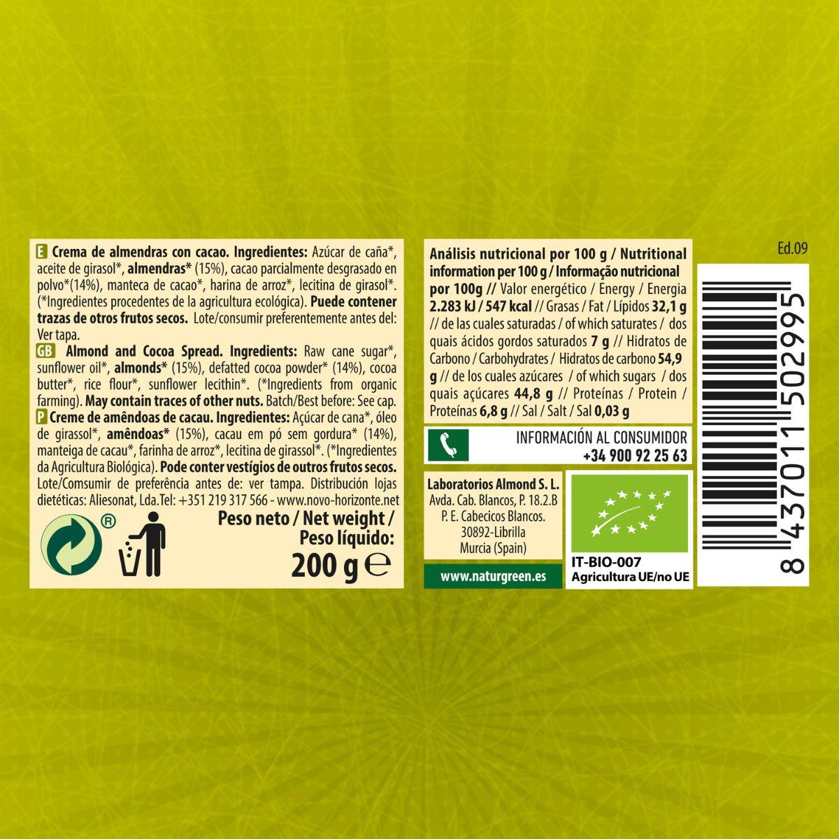 Creme de Amêndoa e Cacau Naturgreen, 200 g