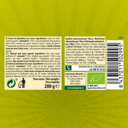 Creme de Amêndoa e Cacau Naturgreen, 200 g