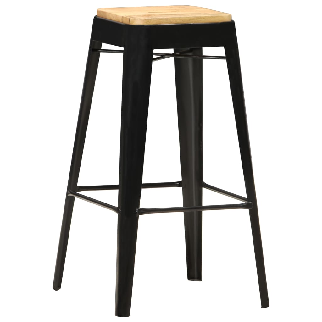 Taburetes De Cocina 4 Unidades Madera Maciza De Mango Negro_0