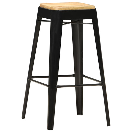 Taburetes De Cocina 4 Unidades Madera Maciza De Mango Negro_0