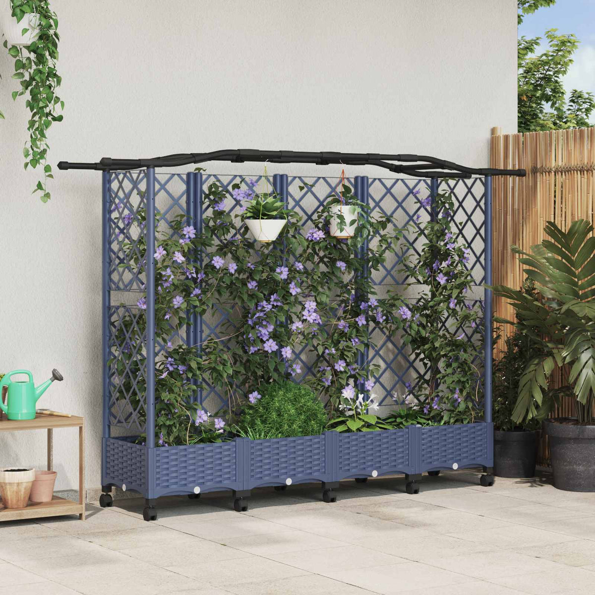 Cama Elevada Con Trellis Y Techo Gris 203,5 X 40 X 129 Cm Pp_1